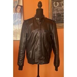 Vintage Black Leather Jacket- Racer- Bomber- Members Only Style- 1980’s- Size 42